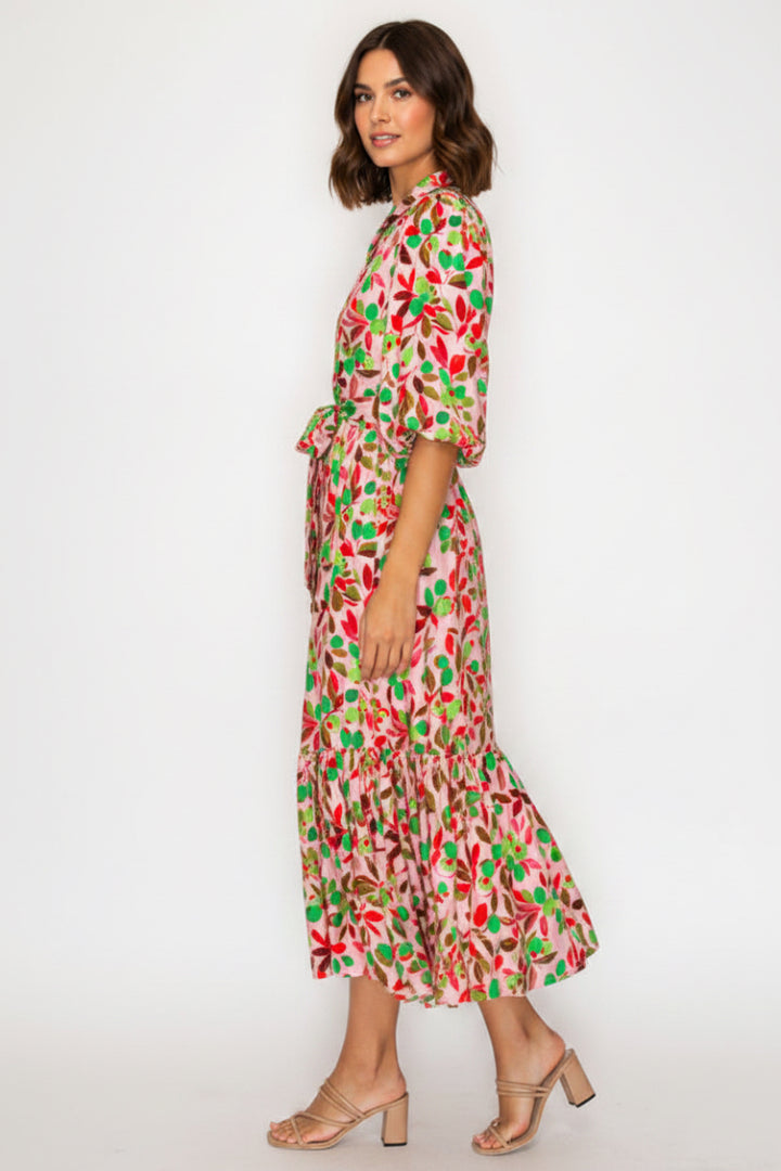 PLUS SIZE TIERED MIDI DRESS WITH A COLLARED BUTTON FRONT-SLD1041