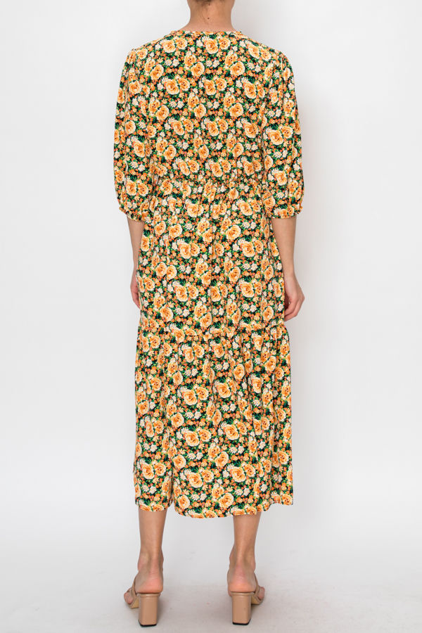 PLUS SIZE ROUND TIE NECKLINE MIDI DRESS WITH A RELAXED FIT SHVL5994-E