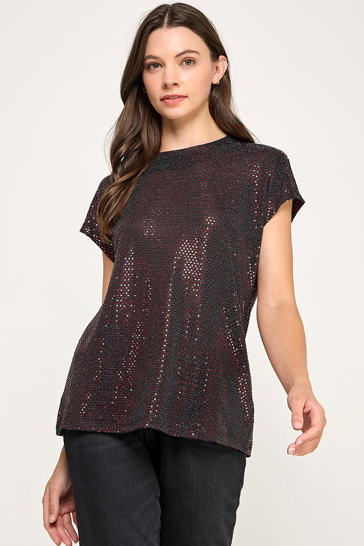 SEQUIN SHORT SLEEVE TOP