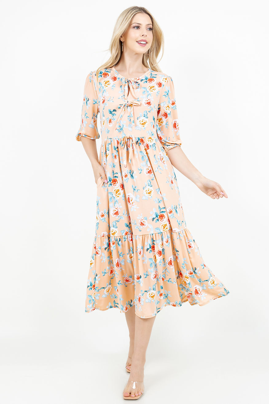 PLUS SIZE FRONT TIE BOW MIDI DRESS-SHVL5999