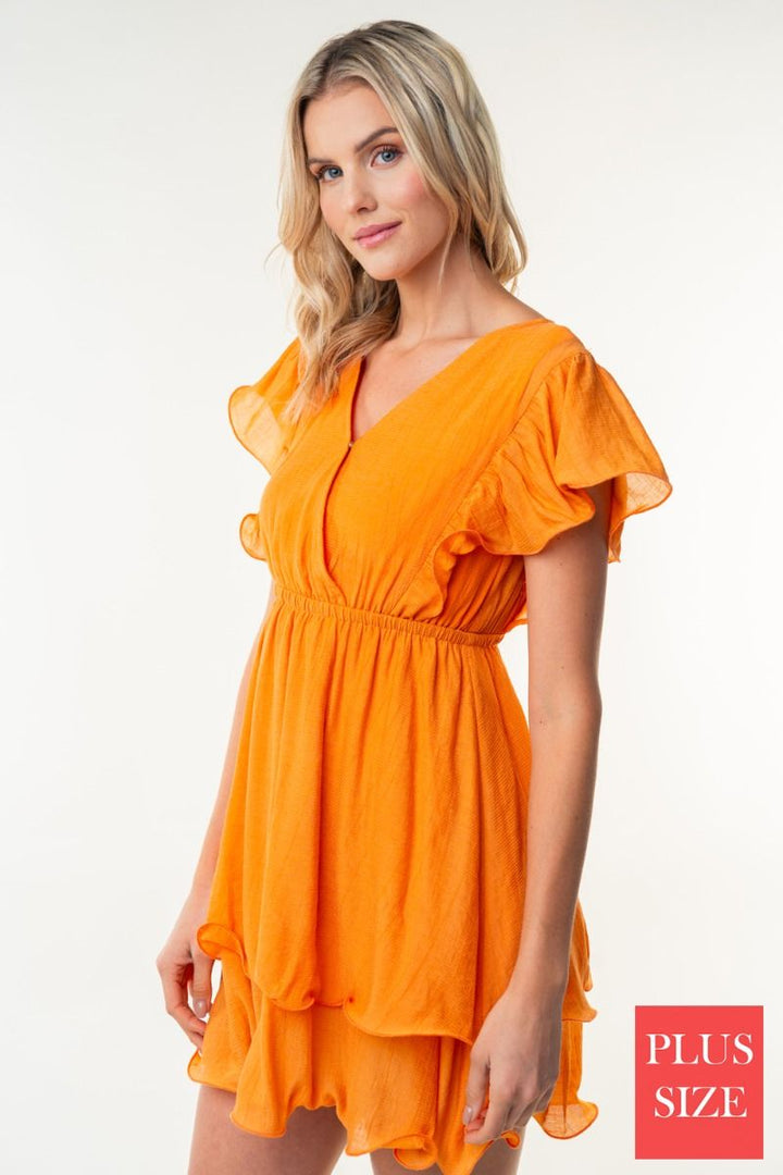 SHORT SLEEVE SOLID PLUS SIZE WOVEN DRESS