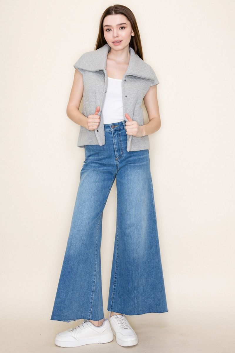 SLEEVELESS SOLID BUTTON DOWN VEST-WBT10365XL