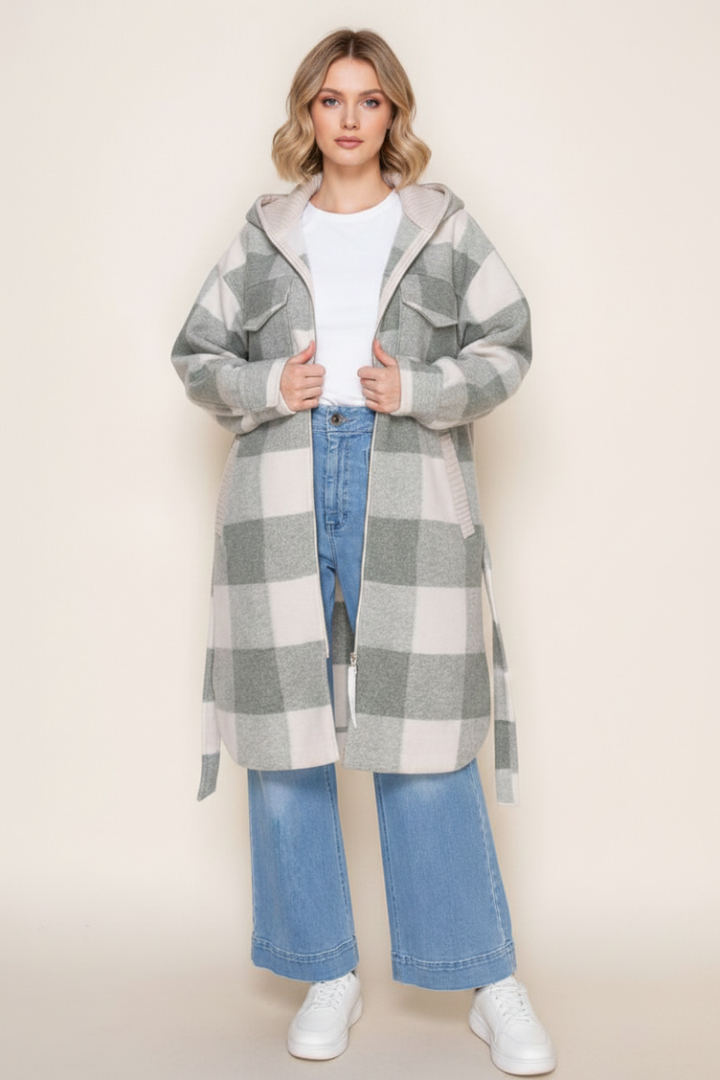 CHECKERED PRINT JACKET WITH FRONT ZIP-UP-WBT11280XL