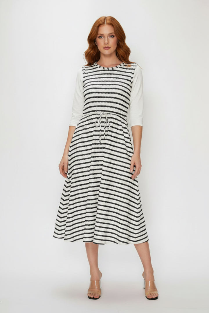 HORIZONTAL STRIPED MIDI JUMPER DRESS