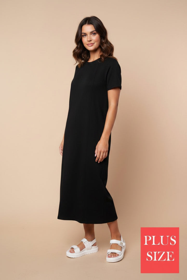 PLUS SIZE SHORT SLEEVE SOLID KNIT MIDI DRESS