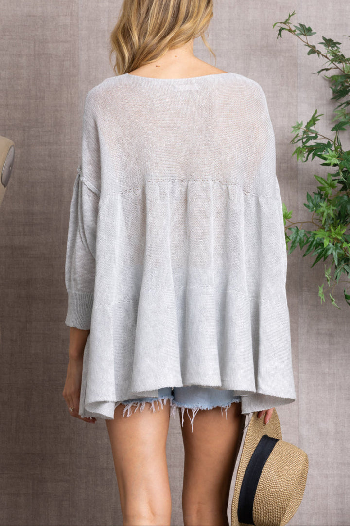 CABLE KNIT BABYDOLL TUNIC TOP-TI10408