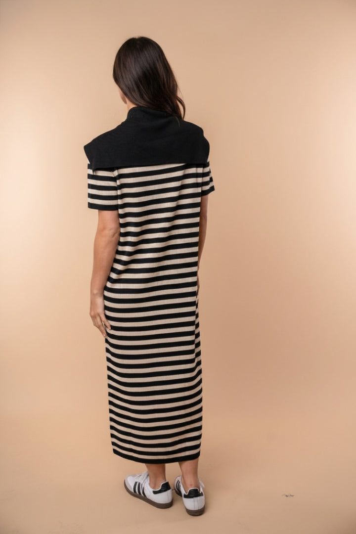 SHORT SLEEVE STRIPED KNIT MIDI DRESS D90685XL