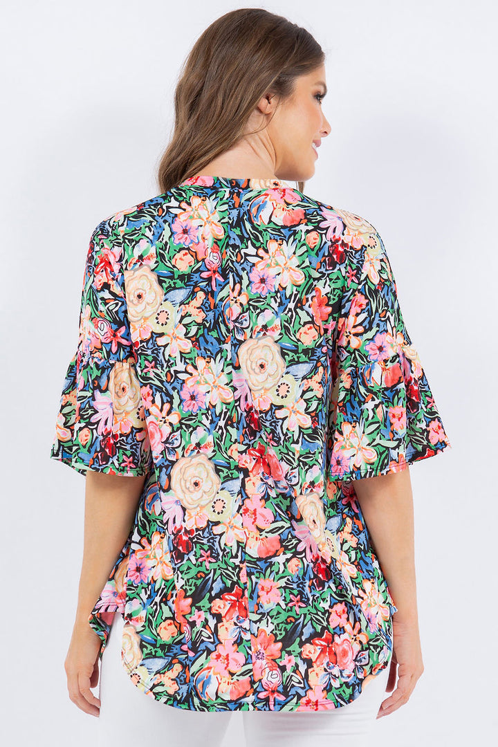 PLUS SIZE ROUND NECK BELL SLEEVE TUNIC TOP