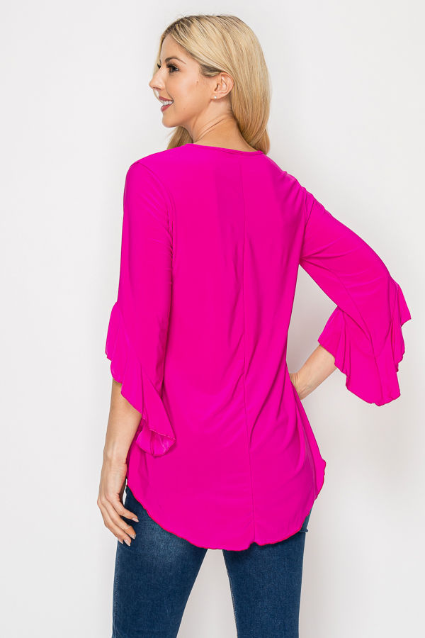 PLUS SIZE SOLID 3/4 BELL SLEEVES TUNIC TOP