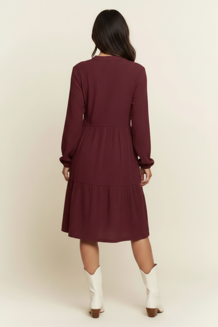 PLUS SIZE MANDARIN COLLAR TIERED MINI DRESS HMED6794