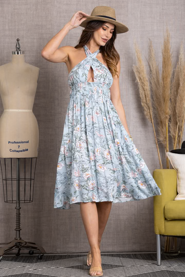 BLUSH ROSALIE FLORAL HALTER MIDI DRESS D3113