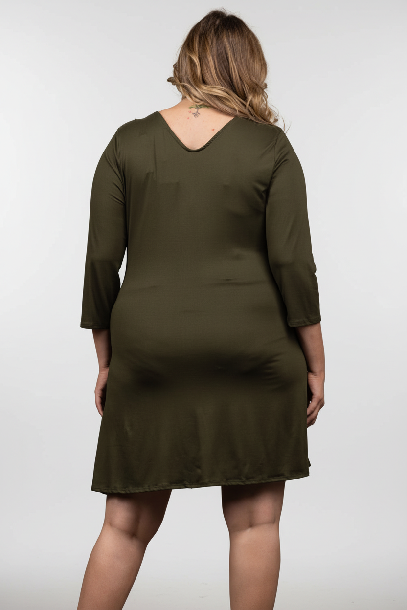 SELF-TIE FRONT LONG SLEEVES PLUS SIZE MINI DRESS D1060