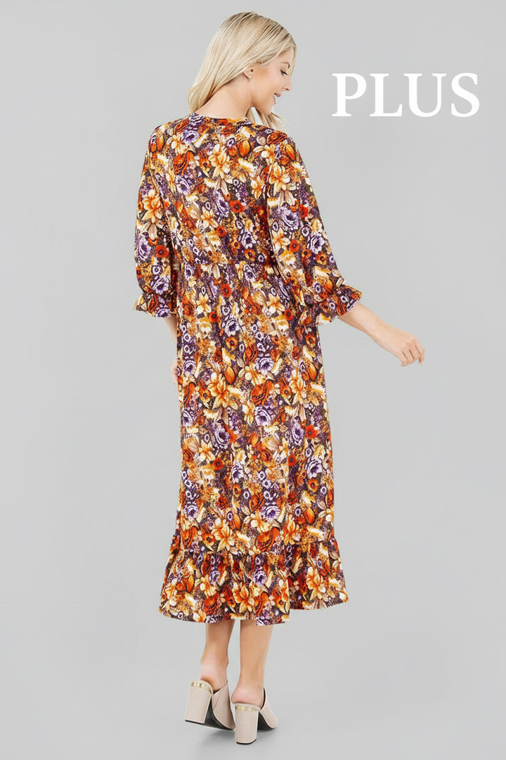 UTTON DOWN FLARE PLUS SIZE MIDI DRESS W/ SIDE POCKTE