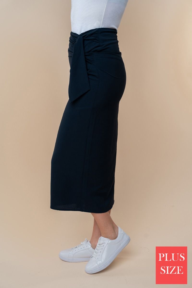 PLUS SIZE HIGE WAISTED SOLID WOVEN WRAPPED SKIRT