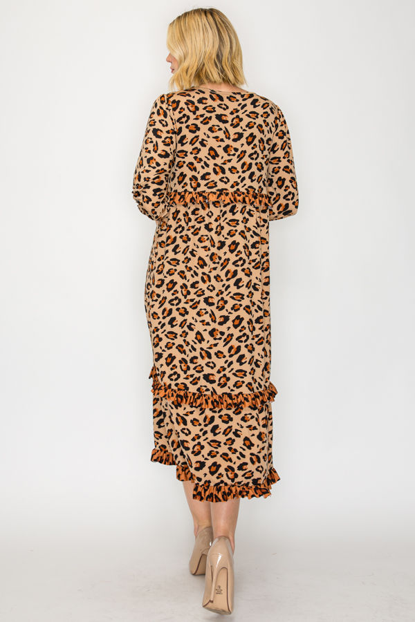 PLUS SIZE TIERED RUFFLE MIDI DRESS WITH SIDE POCKETS