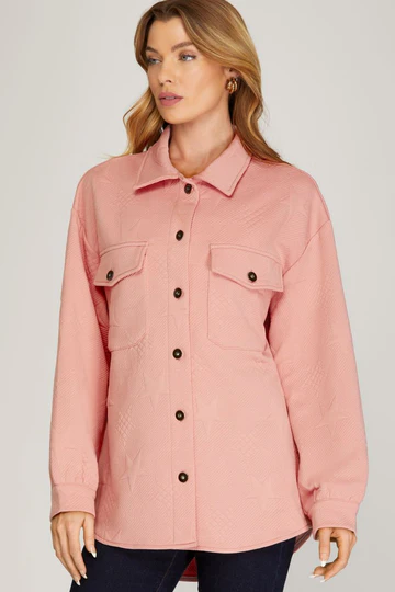 LIME STAR PATTERNED HEAVY KNIT SHIRT JACKET SKSY4699