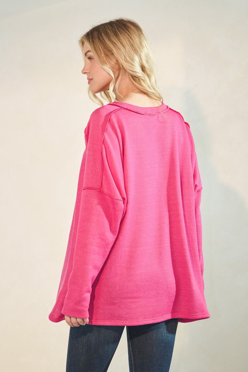 LONG SLEEVE ROUND NECK SOLID CUTTON FRENCH TERRY TOP-HMET7690-14