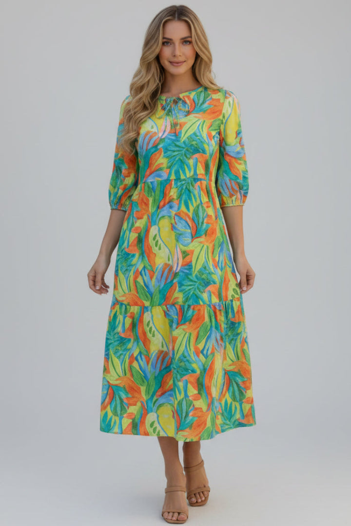 VIBRANT TROPICAL PRINT MIDI DRESS SHVL5994-D-