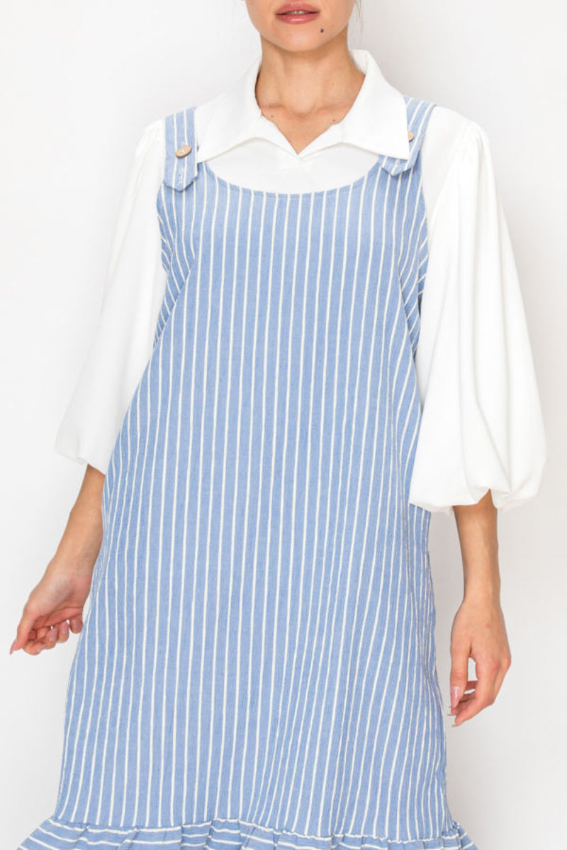 PLUS SIZE LIGHT BLUE AND WHITE VERTICAL STRIPED MIDI JUMPER DRESS-SHVL5867