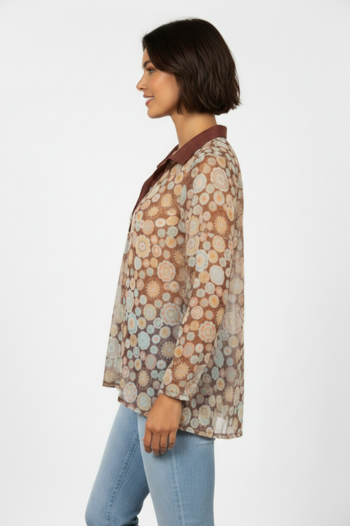 MANDARIN COLLAR SILHOUETTE TOP-T7538-