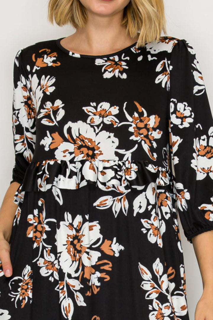 PLUS SIZE TIERED RUFFLE MIDI DRESS WITH SIDE POCKETS