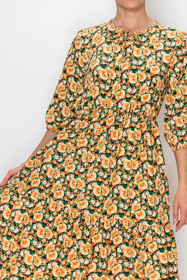 PLUS SIZE ROUND TIE NECKLINE MIDI DRESS WITH A RELAXED FIT SHVL5994-E