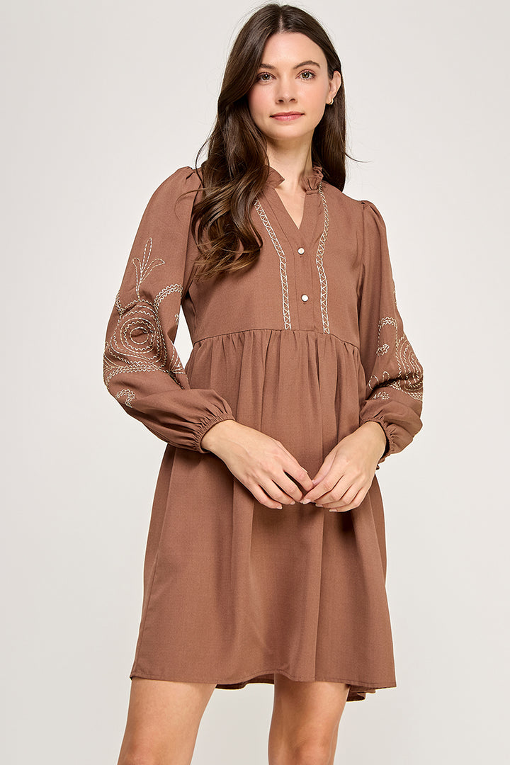 EMBROIDERED LONG SLEEVE DRESS