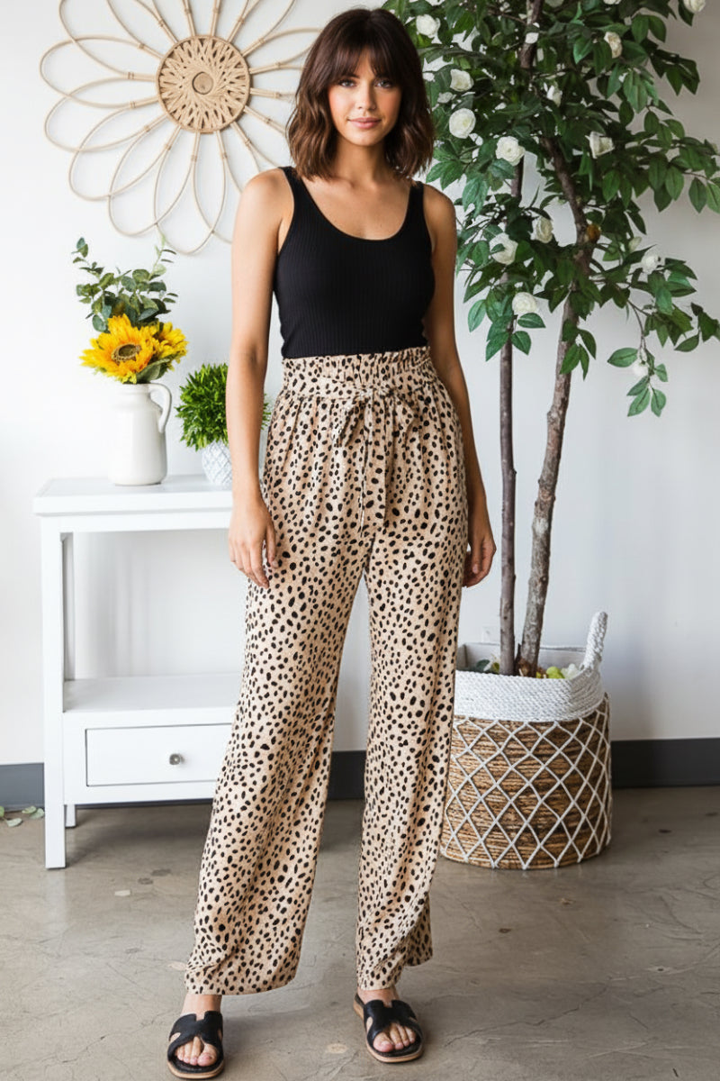 PLUS SIZE ANIMAL PRINT CASUAL PANTS WITH PAPERBAG WAISTBAND-HMEP6700-10