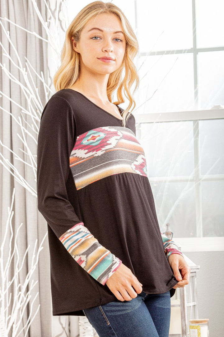 AZTEC PRINT CONTRAST TOP  HMST1784-12