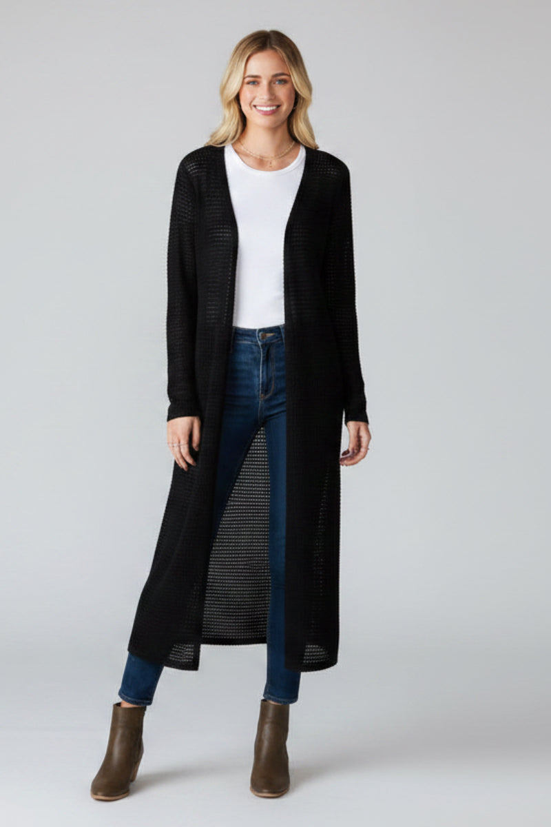 LONG SLEEVE SOLID WAFFLE OPEN CARDIGAN-HMEJ6717-16