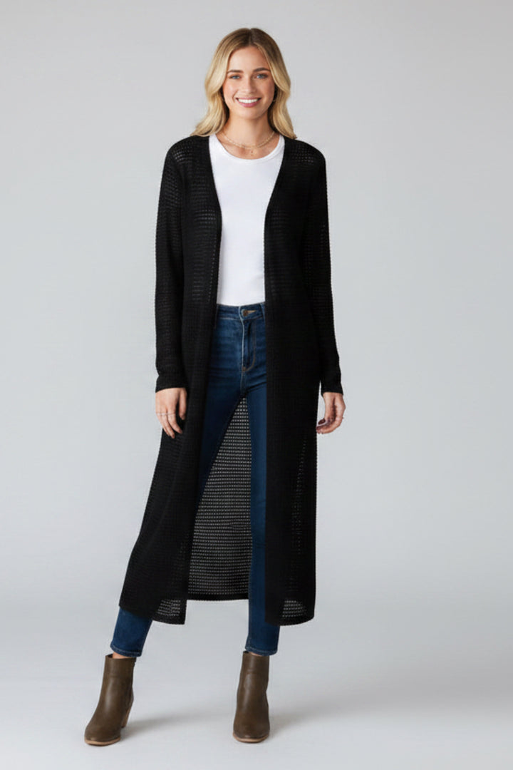 LONG SLEEVE SOLID WAFFLE OPEN CARDIGAN-HMEJ6717-16