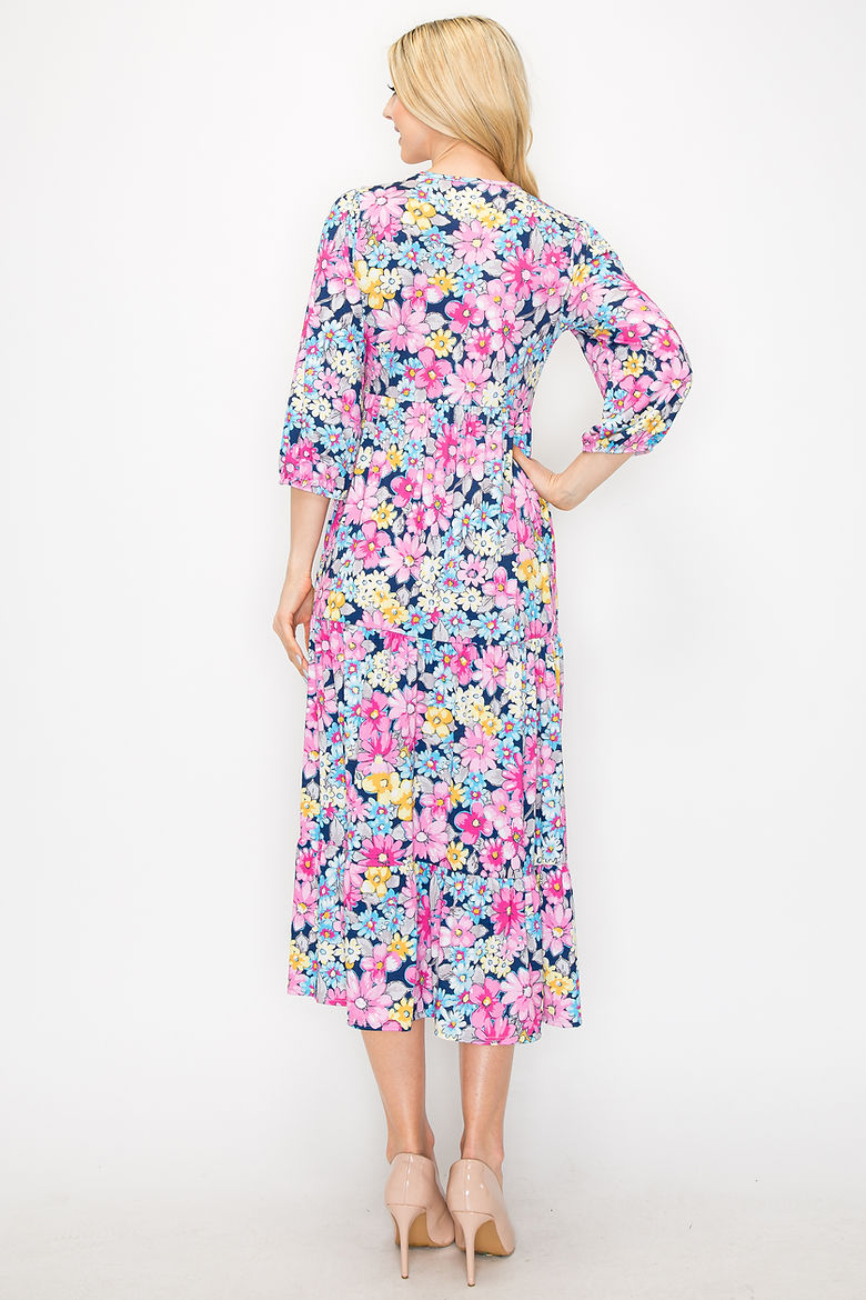 PLUS SIZE PUFF SLEEVES LAYERED DRESS WITH SIDE POCKETS