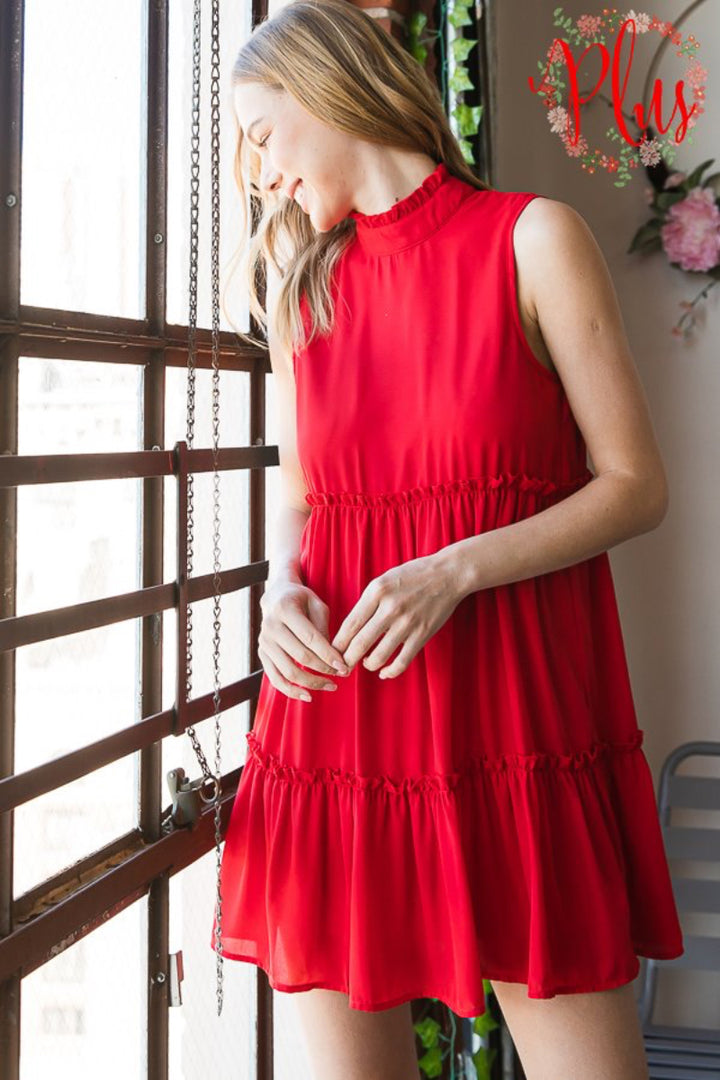 PLUS-SLEEVELESS MOCK NECK SOLID MINI DRESS