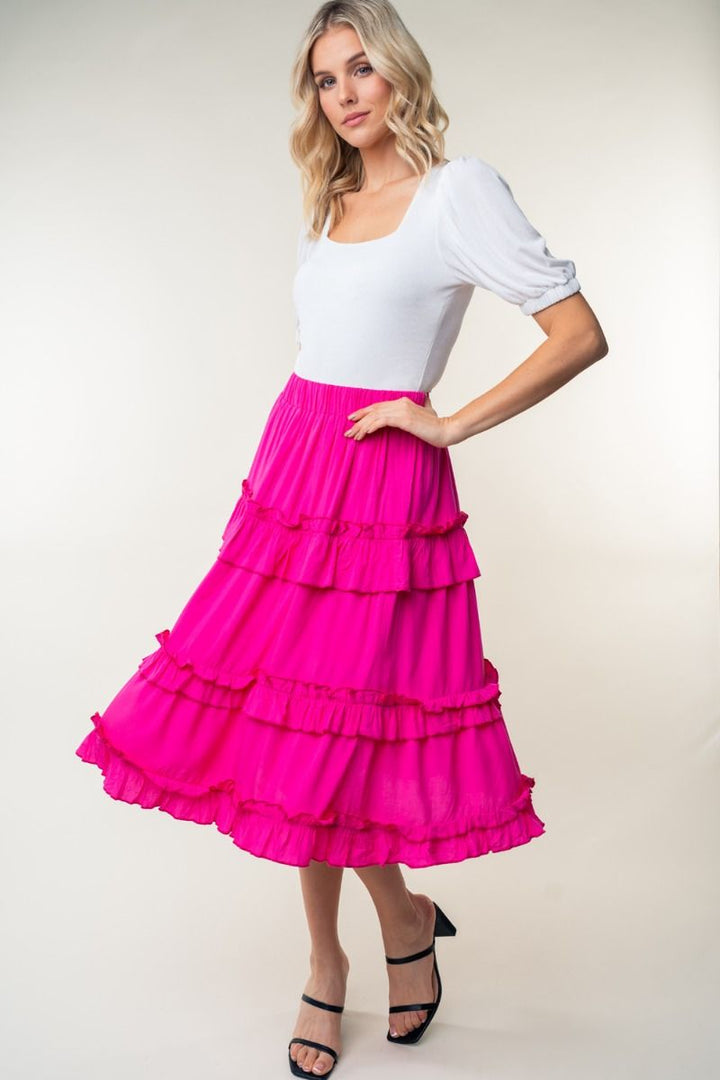 HIGH WAISTED SOLID WOVEN SKIRT