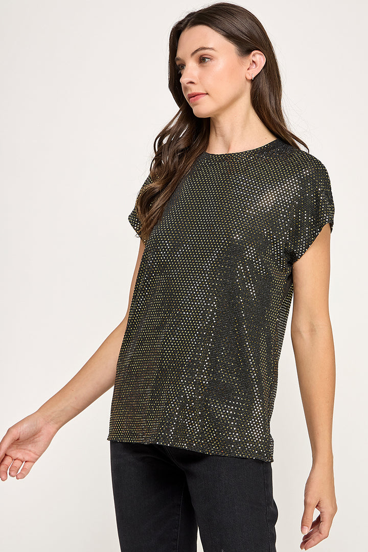 SEQUIN SHORT SLEEVE TOP