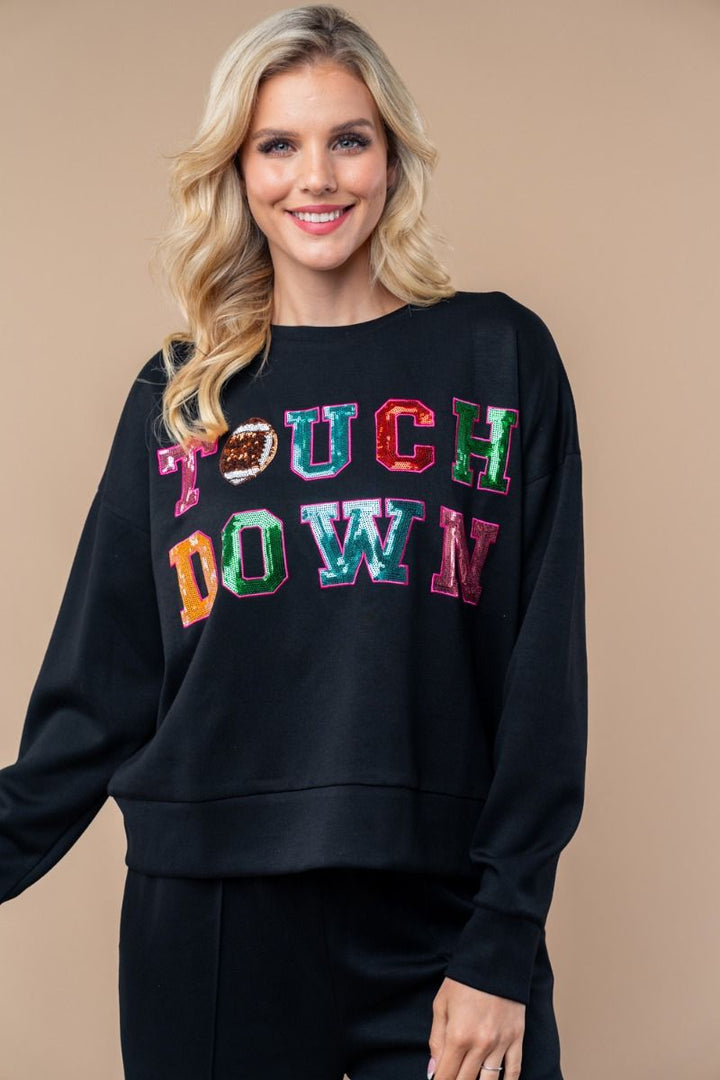 LONG SLEEVE SEQUIN GRAPHIC PULLOVER SWEATSHIRT