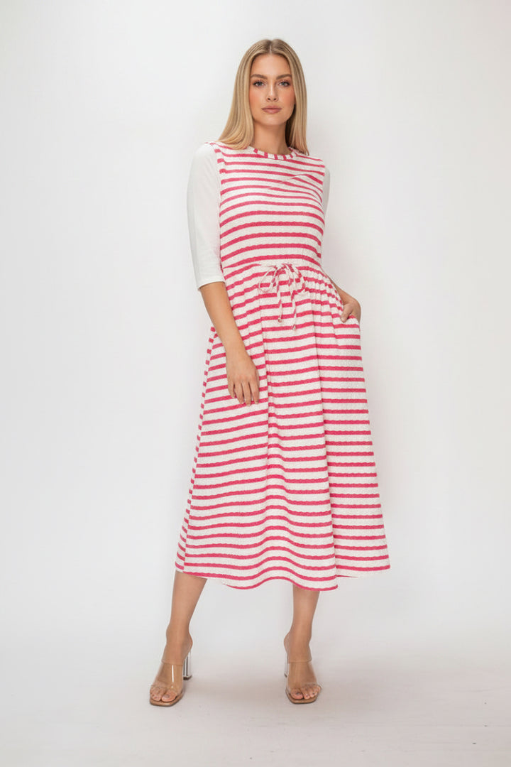 HORIZONTAL STRIPED MIDI JUMPER DRESS