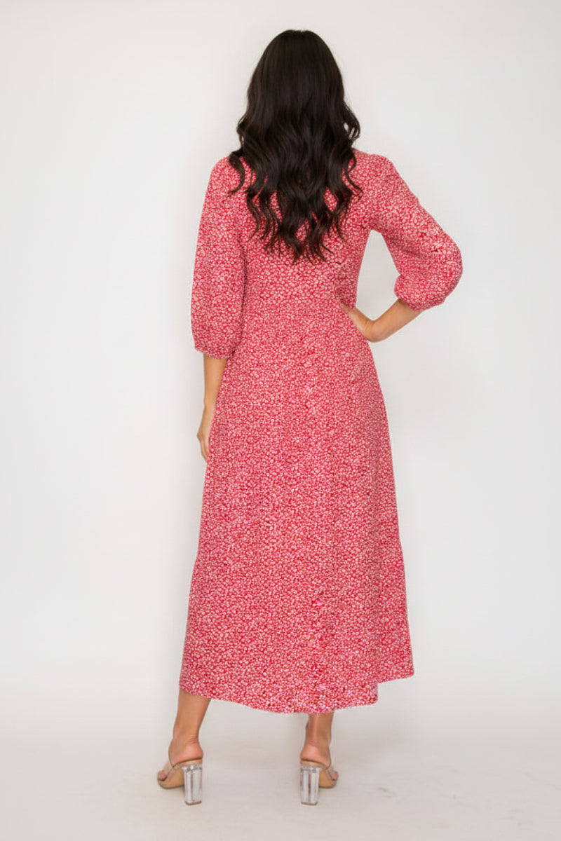 PLUS SIZE ROUND NECKLINE FLOWY MIDI DRESS -SHVL5954