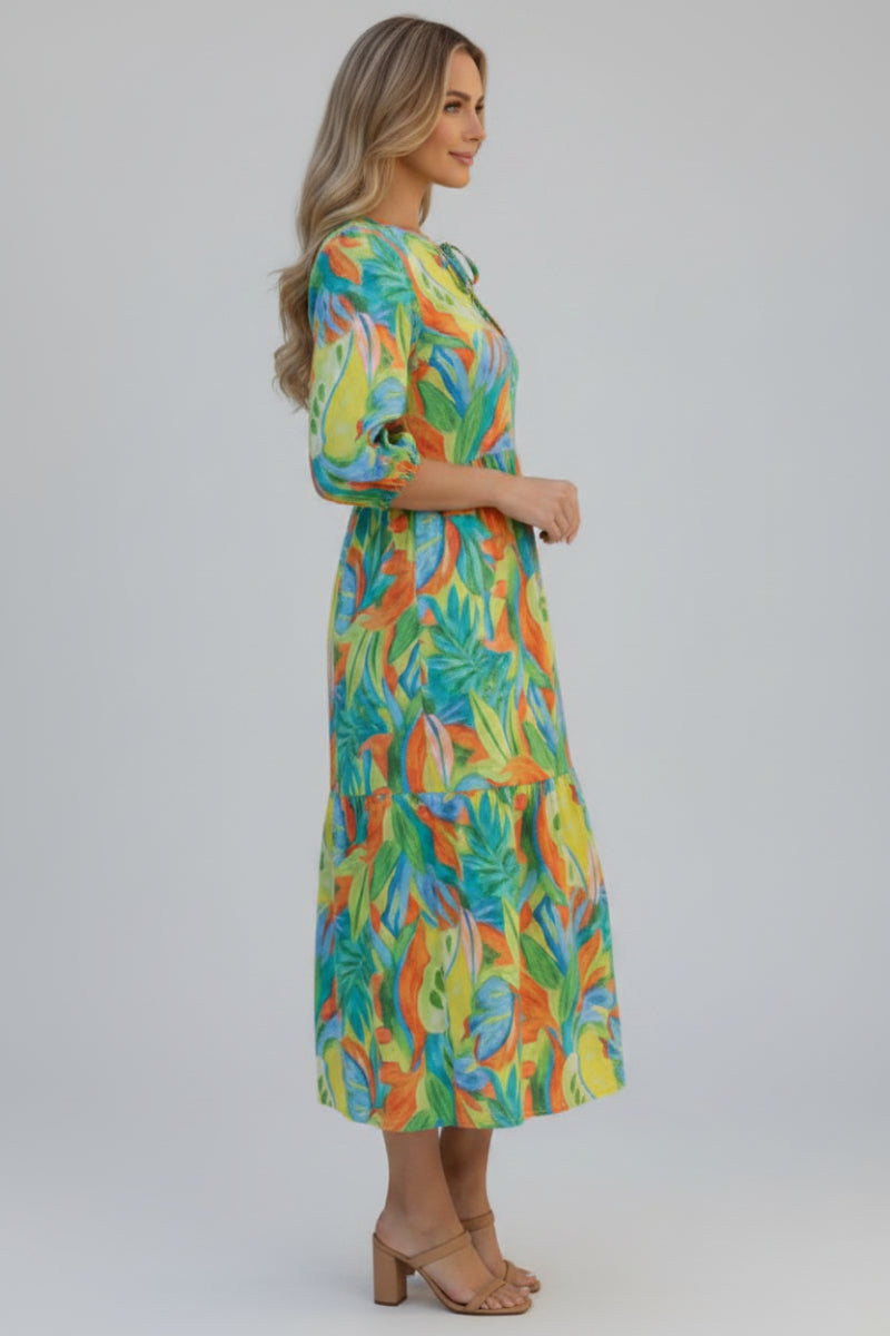 VIBRANT TROPICAL PRINT MIDI DRESS SHVL5994-D-
