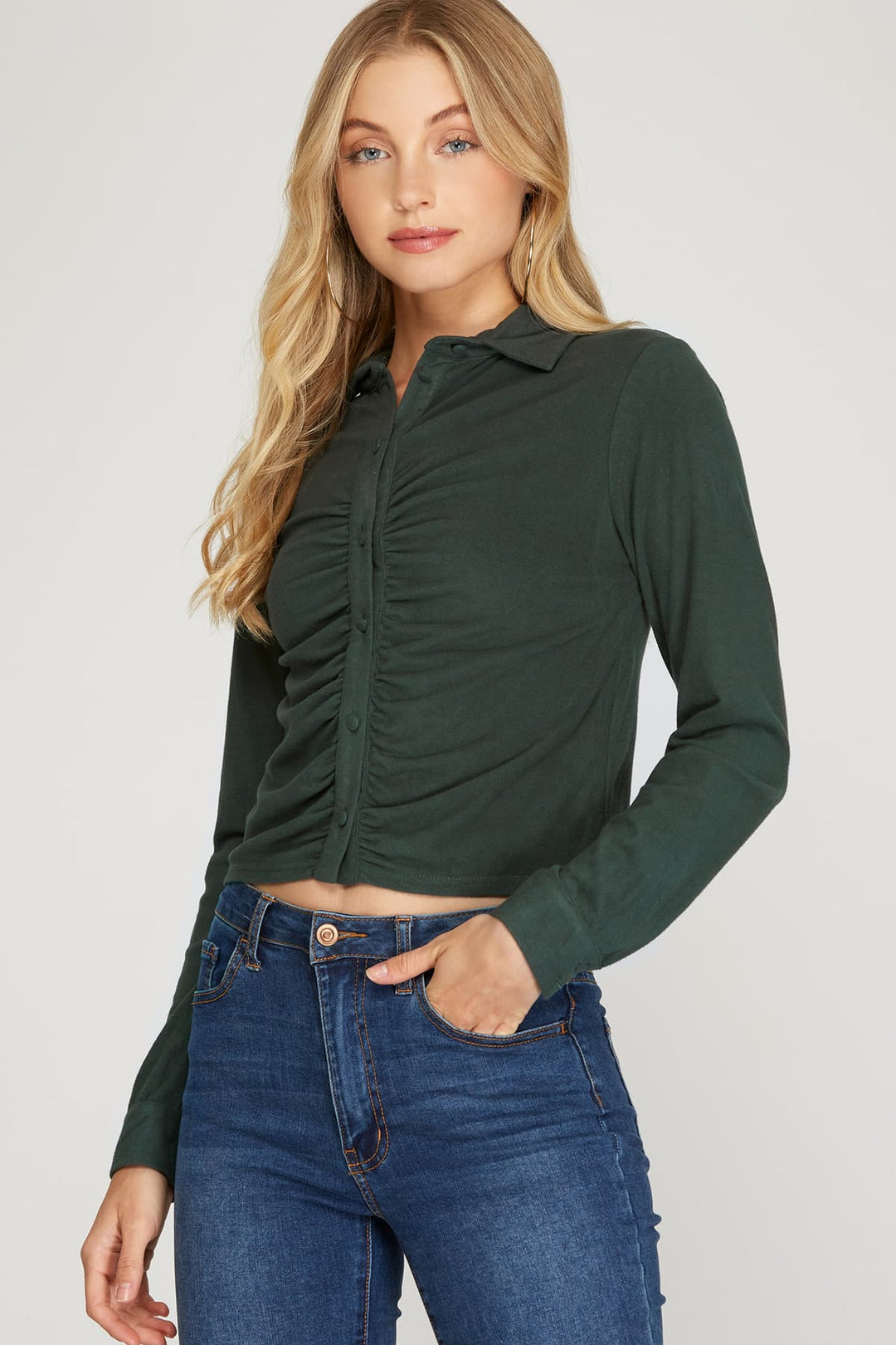 LONG SLEEVES BRUSHED STRETCH SHIRRING DETAILED  TOP SKSS8709.