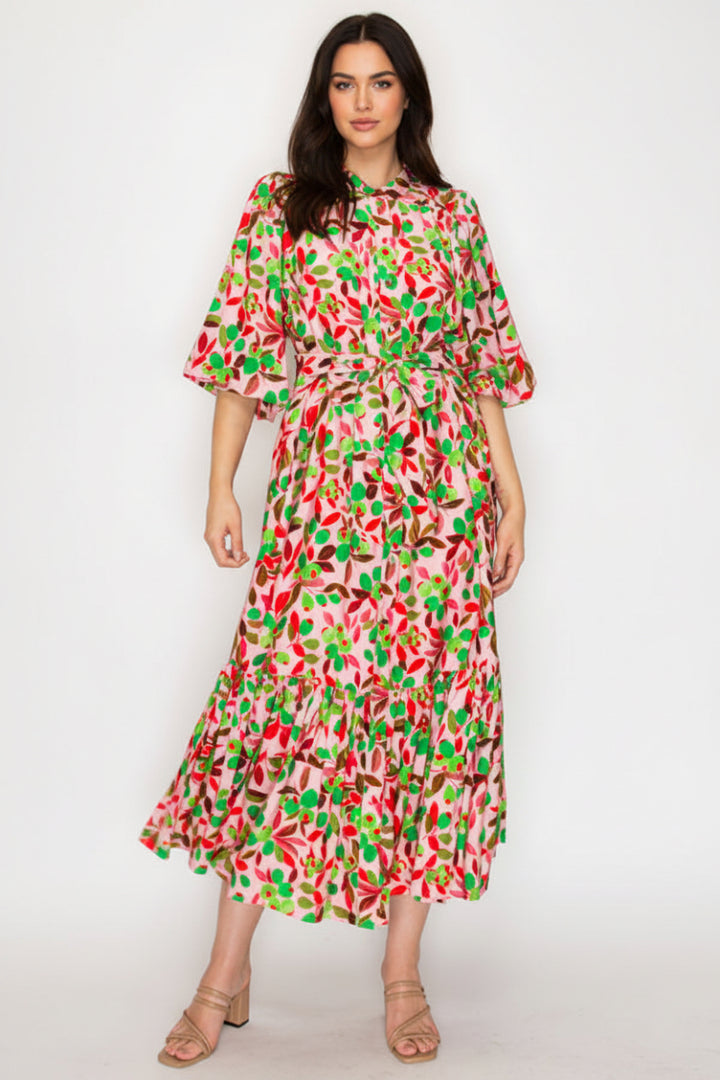 PLUS SIZE TIERED MIDI DRESS WITH A COLLARED BUTTON FRONT-SLD1041