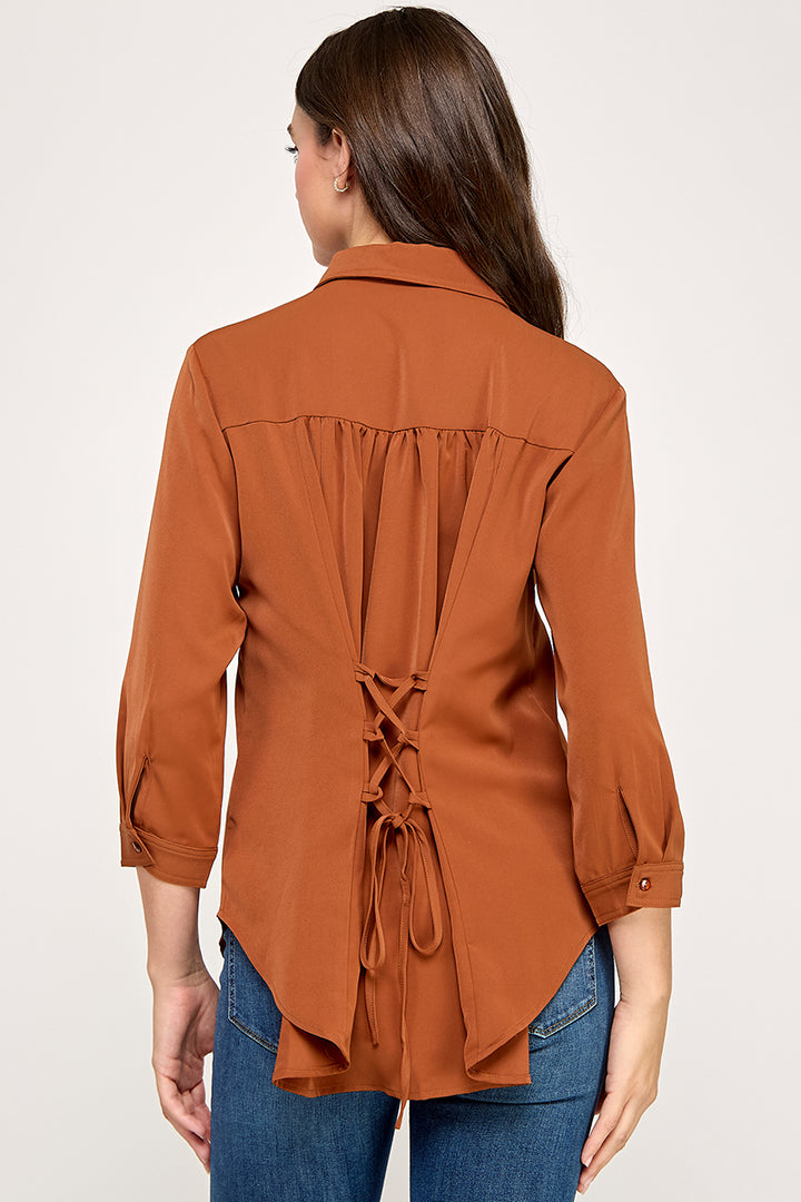 BUTTON DOWN 3/4TH SLEEVE BLOUSE