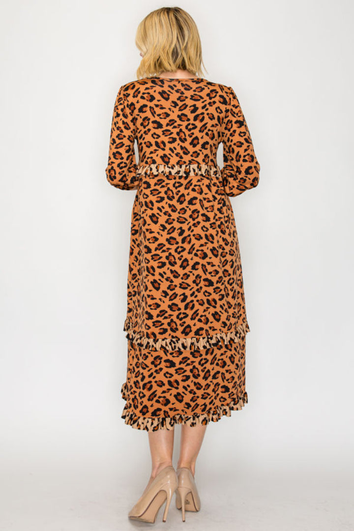 TIERED RUFFLE MIDI DRESS WITH SIDE POCKETS-SHVL5886