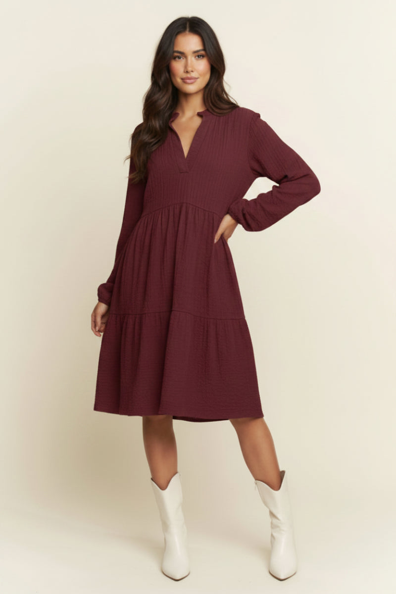 PLUS SIZE MANDARIN COLLAR TIERED MINI DRESS HMED6794