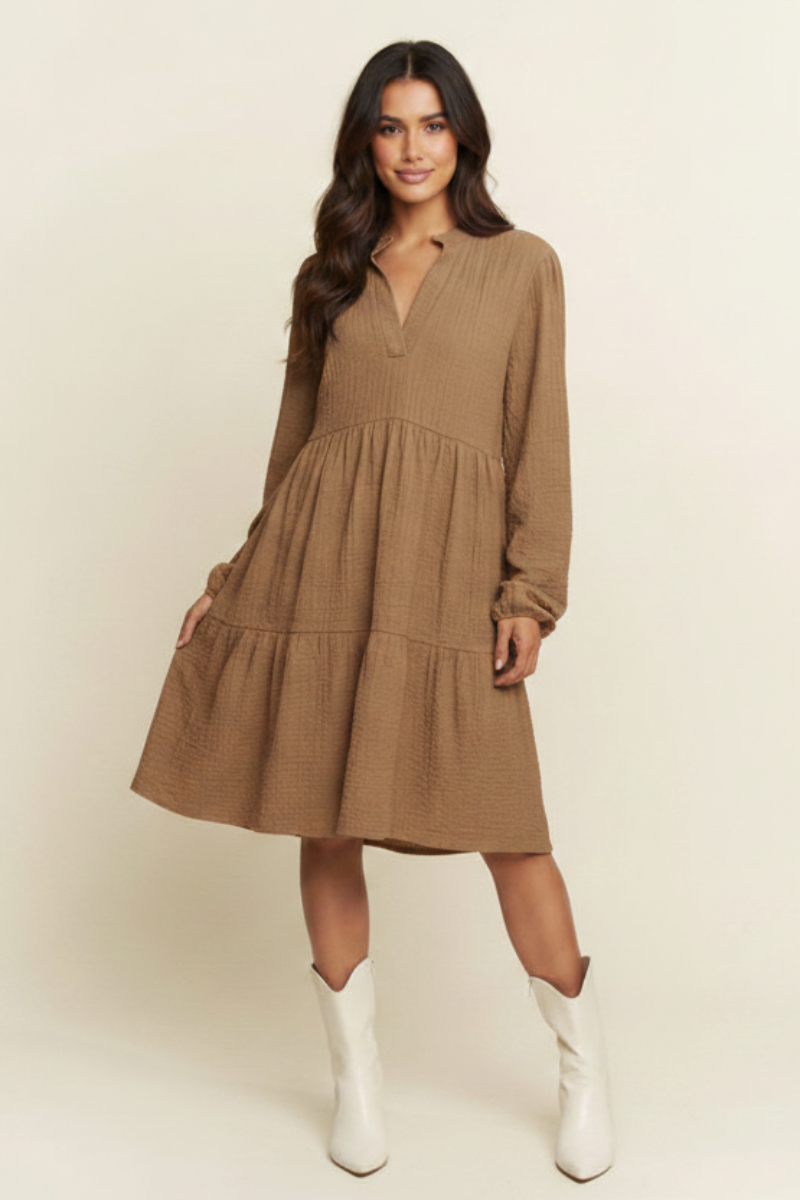 MANDARIN COLLAR TIERED MINI DRESS HMED6794