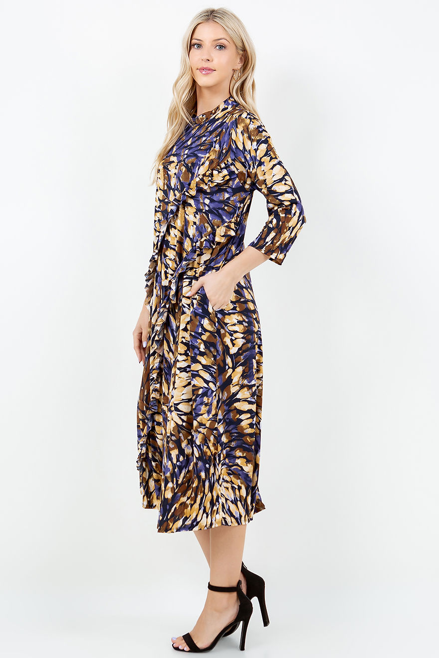 PURPLE MOCK NECK MIDI DRESS W/SIDE POCKET