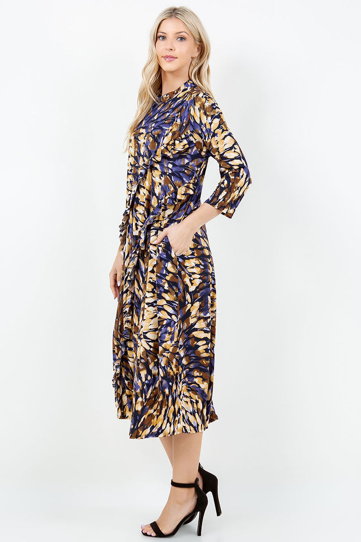 PURPLE MOCK NECK MIDI DRESS W/SIDE POCKET