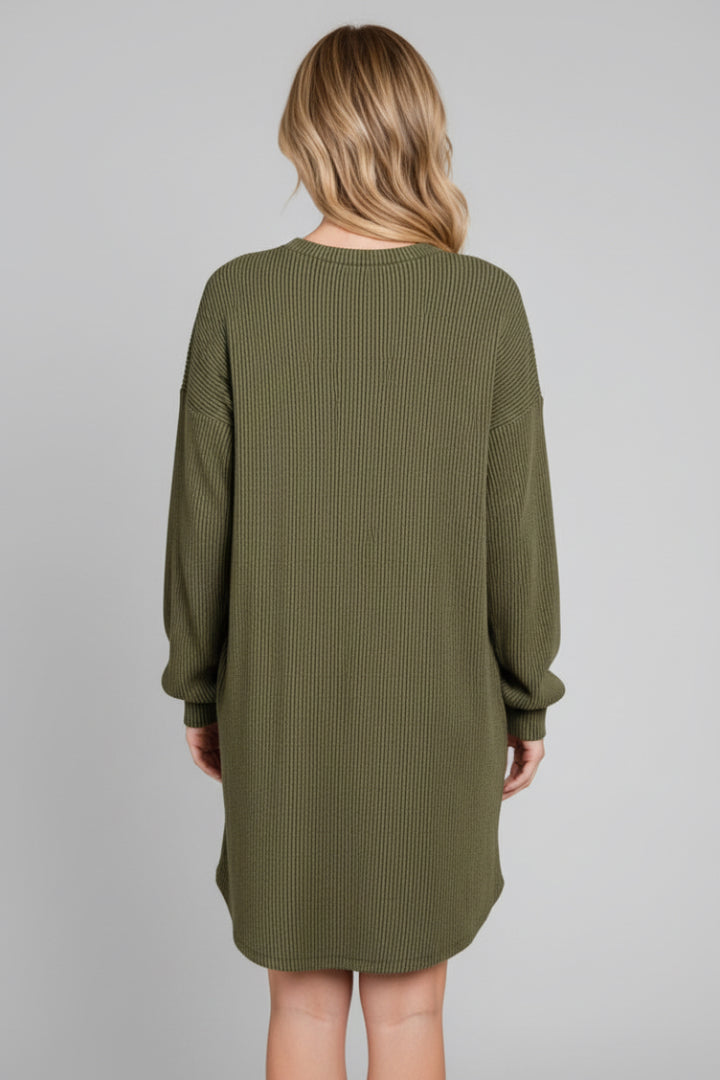 LONG PUFF SLEEVE SOLID URBAN RIBBED MINI DRESS