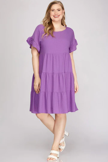 FUCHSIA RUFFLED SLEEVES WOVEN PLUS SIZE MINI DRESS-SKPSY4020R