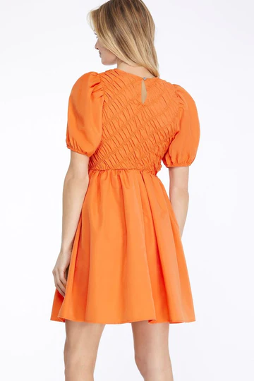 PUFF SLEEVES SMOCK DETAILED WOVEN MINI DRESS